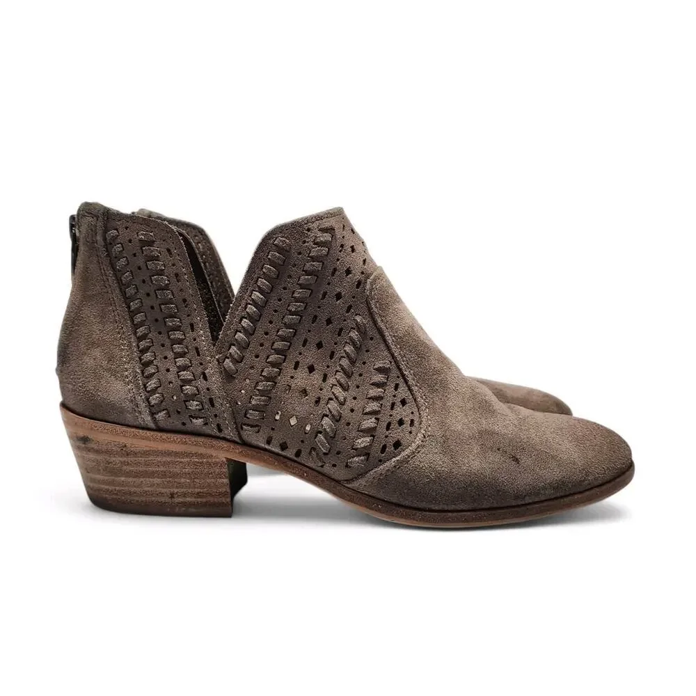 Vince Camuto Gray Suede Prasata Women's Perforated Ankle Bootie Boots Size 10 M